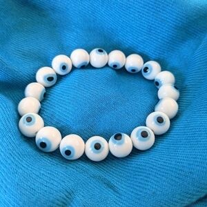 Evil Eye White Beaded  Stretch Bracelet | Handcrafted by me and New